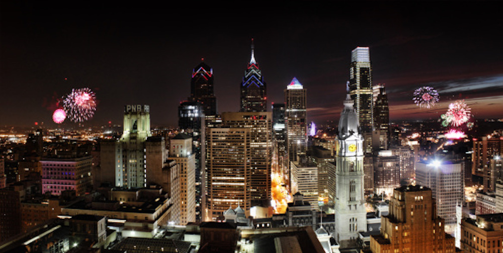 Philadelphia Skyline on the Fourth of July. 