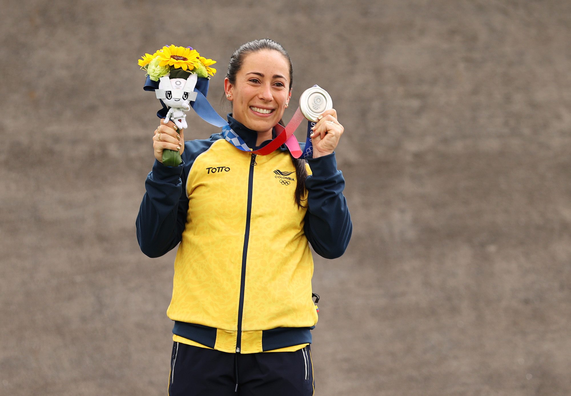 Mariana Pajon of Team Colombia poses with the silver medal after the Women's BMX final on day seven of the Tokyo 2020 Olympic Games at Ariake Urban Sports Park on July 30, 2021 in Tokyo, Japan. Photo: Francois Nel/Getty Images