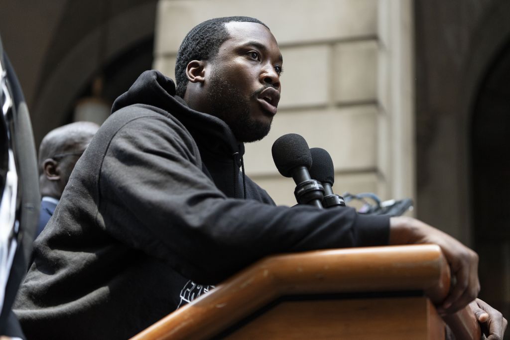 Rapper Meek Mill participates in a rally before he returns to court for a post-conviction appeal on June 18, 2018 in Philadelphia, Pennsylvania. (Photo by Jessica Kourkounis/Getty Images)