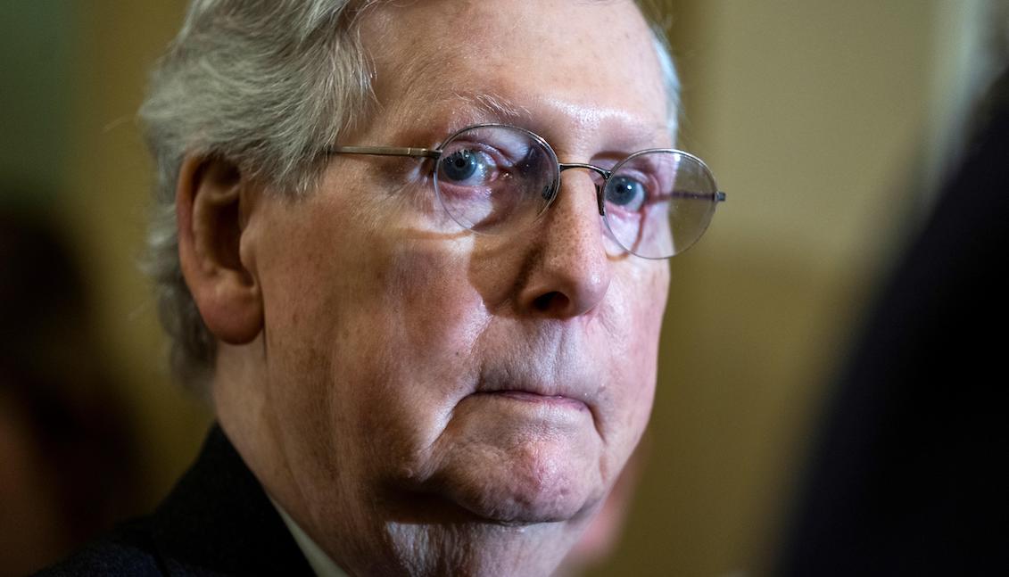 Mitch McConnell, majority leader in the Republican Senate, speaks with reporters after the party's weekly luncheon on Tuesday at the Capitol. McConnell spoke about a possible vote in the Senate against President Trump's national emergency declaration. EFE/Jim Lo Scalzo