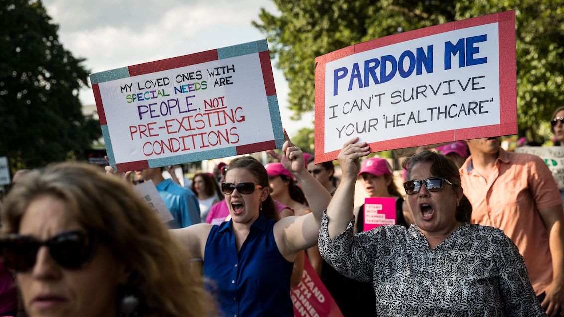 People protesting the Republican Party health plan. Photo: Drew Angerer/Getty Images