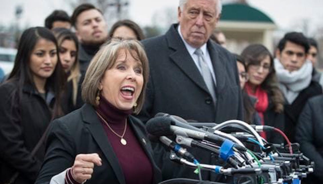 Representative Michelle Lujan Grisham (D-N.M.), President of the Hispanic Caucus of Congress, speaks at the Capitol in January in support of the Deferred Action for Childhood Arrivals program. She rejected President Trump's invitation to the reception of Hispanic Heritage Month of the White House. (J. Scott Applewhite / AP)