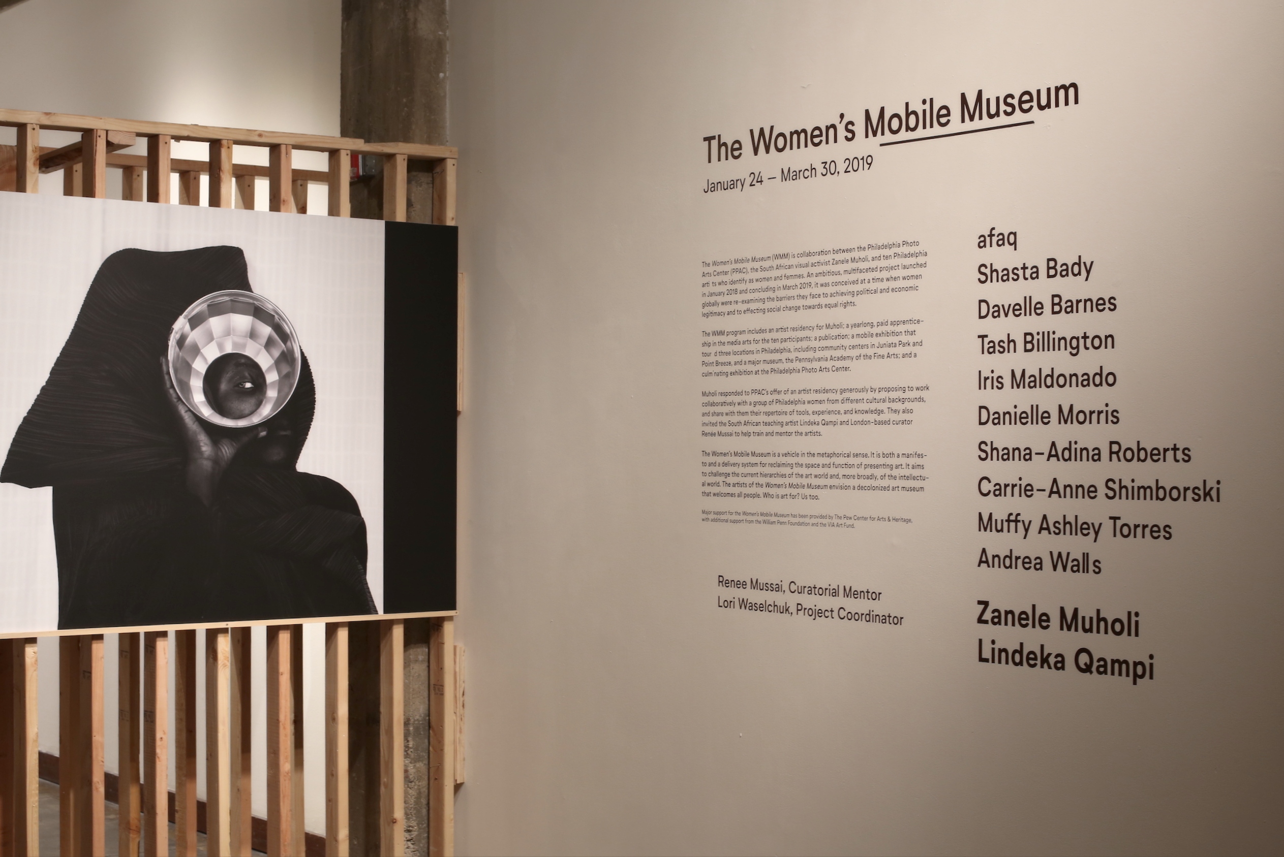 The opening night of the Women's Mobile Museum at the Philadelphia Photo Arts Center on Jan. 24, 2019. The featured image was created by Zanele Muholi, a South African artist and activist. 