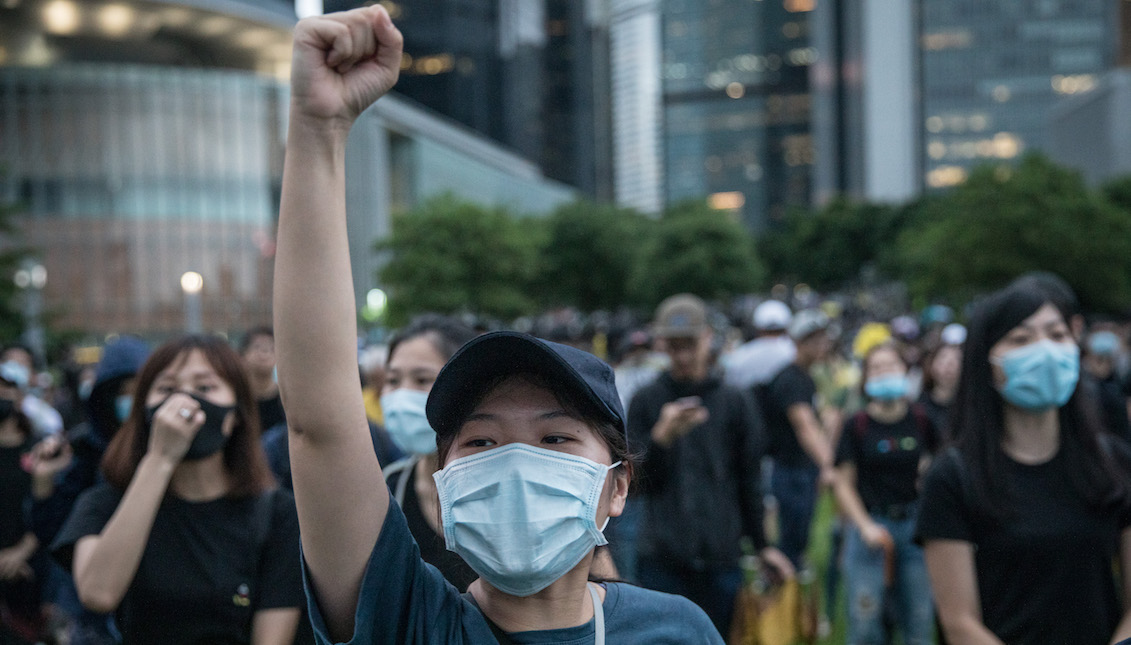 HONG KONG, CHINA - SEPTEMBER 02: Protesters take part in a school boycott rally at Tamer Park in Central district on September 2, 2019 in Hong Kong, China. (Photo by Chris McGrath/Getty Images)