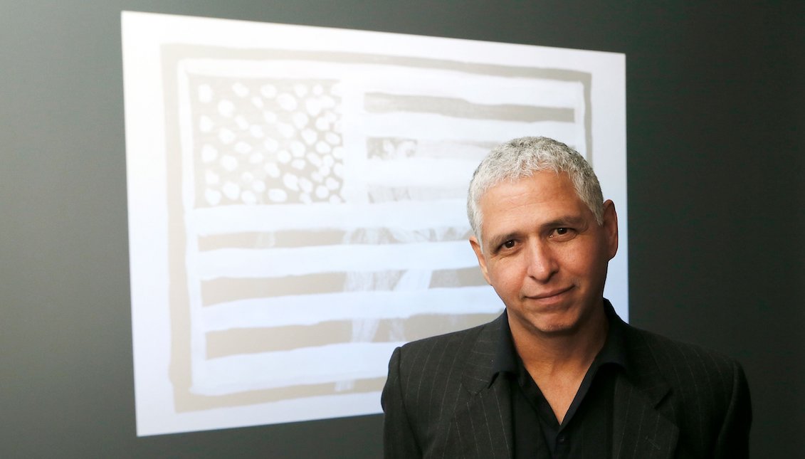 Artist Hugo Crosthwaite, first prize winner of the Outwin Boochever Portrait Competition, at the “The Outwin 2019" opening at the Smithsonian’s National Portrait Gallery on Friday, Oct. 25, 2019, in Washington. (Paul Morigi/AP Images for National Portrait Gallery)