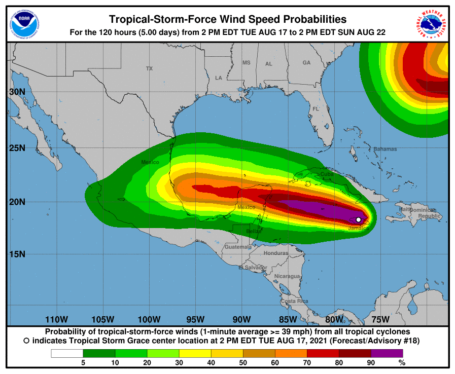 Grace se acerca a México como huracán. Foto: nhc.noaa.gov