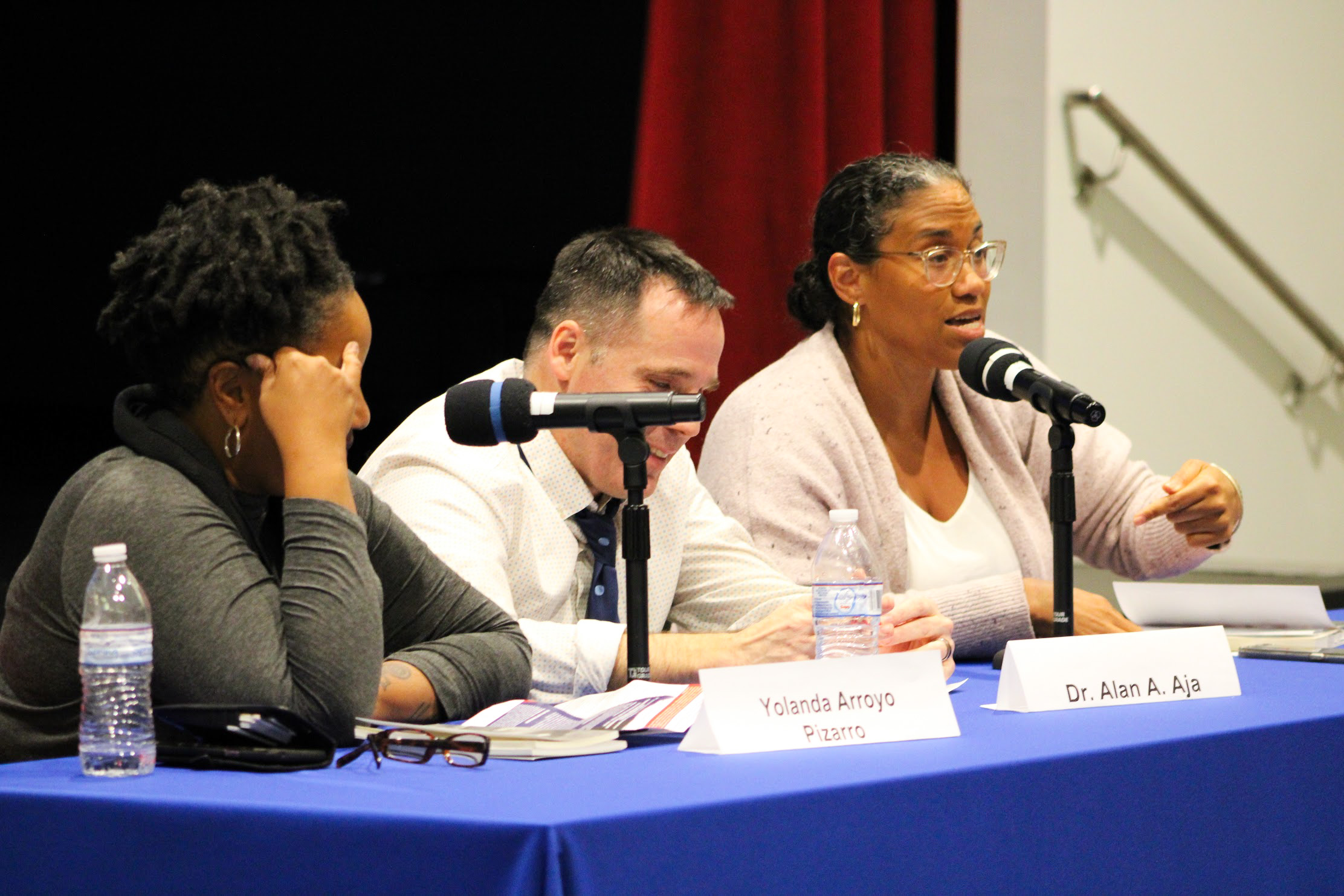 A panel discussion featuring Yolanda Arroyo Pizarro, Dr. Alan A. Aja and Dr. Vanessa K. Valdés during the 24th annual Schomburg Symposium on Feb. 29. Photo Credit: Masada Devine/Taller Puertorriqueño.