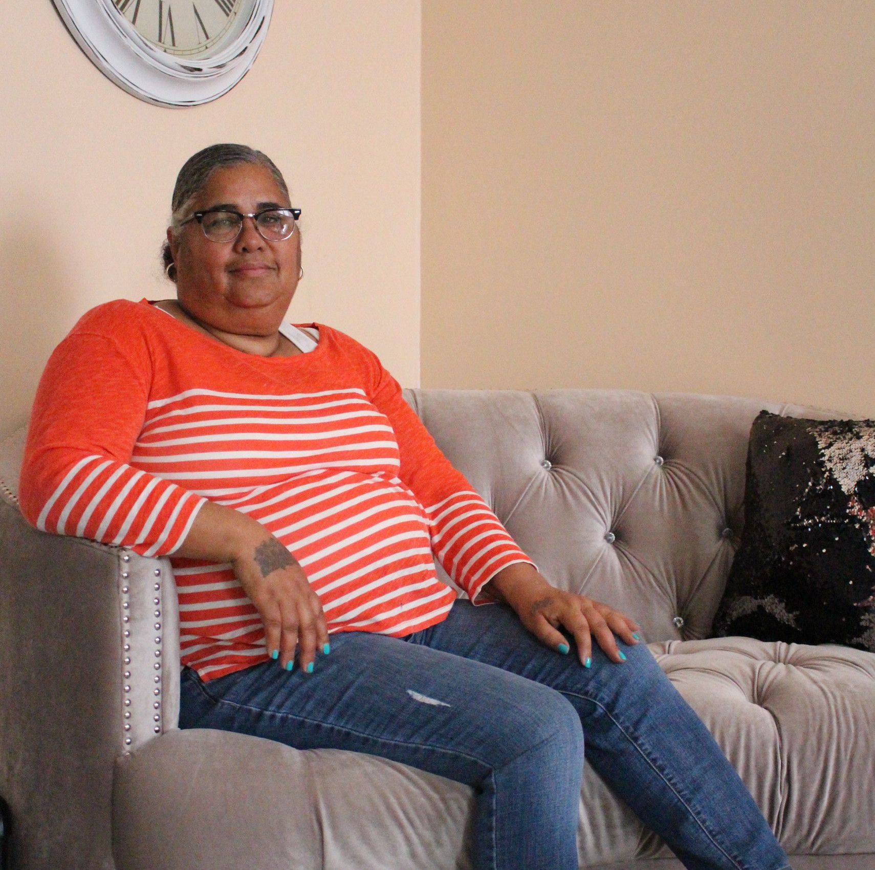 Ramona Hieye in her living room at her home in North Philadelphia. Photo: Vanessa Davila