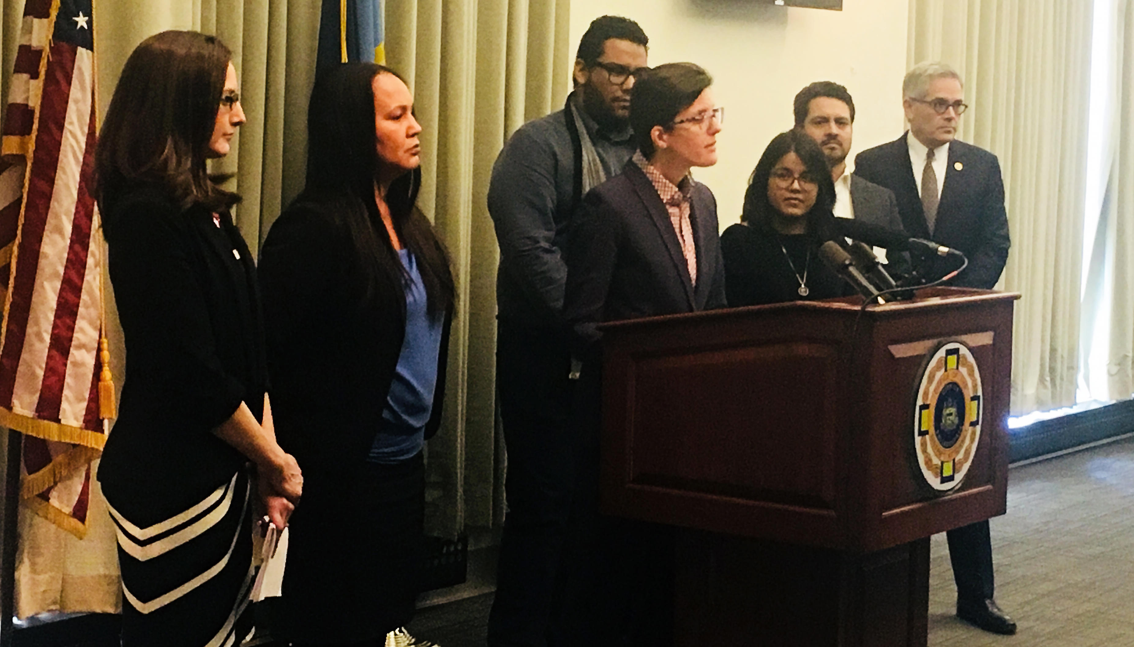 Immigration Counsel to the Philadelphia District Attorney's Office Caleb Arnold speaks at Thursday's press conference. John N. McGuire / AL DÍA News