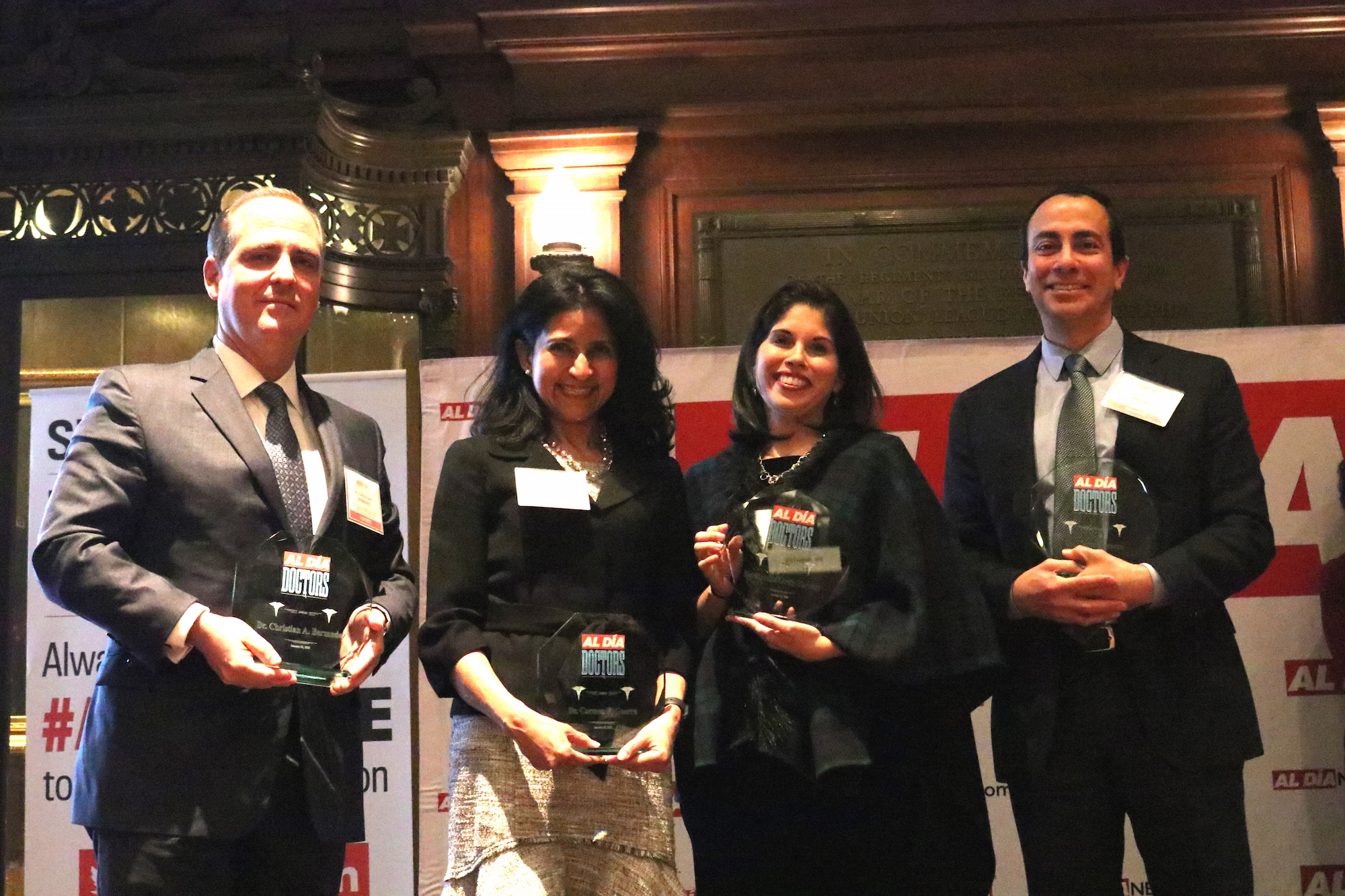 Left to right: Honorees, Dr. Christian Bermudez, Dr. Carmen Guerra, Dr. Natalia Ortiz-Torrent, Dr. Victor Navarro. Photo: Nigel Thompson/AL DÍA News.