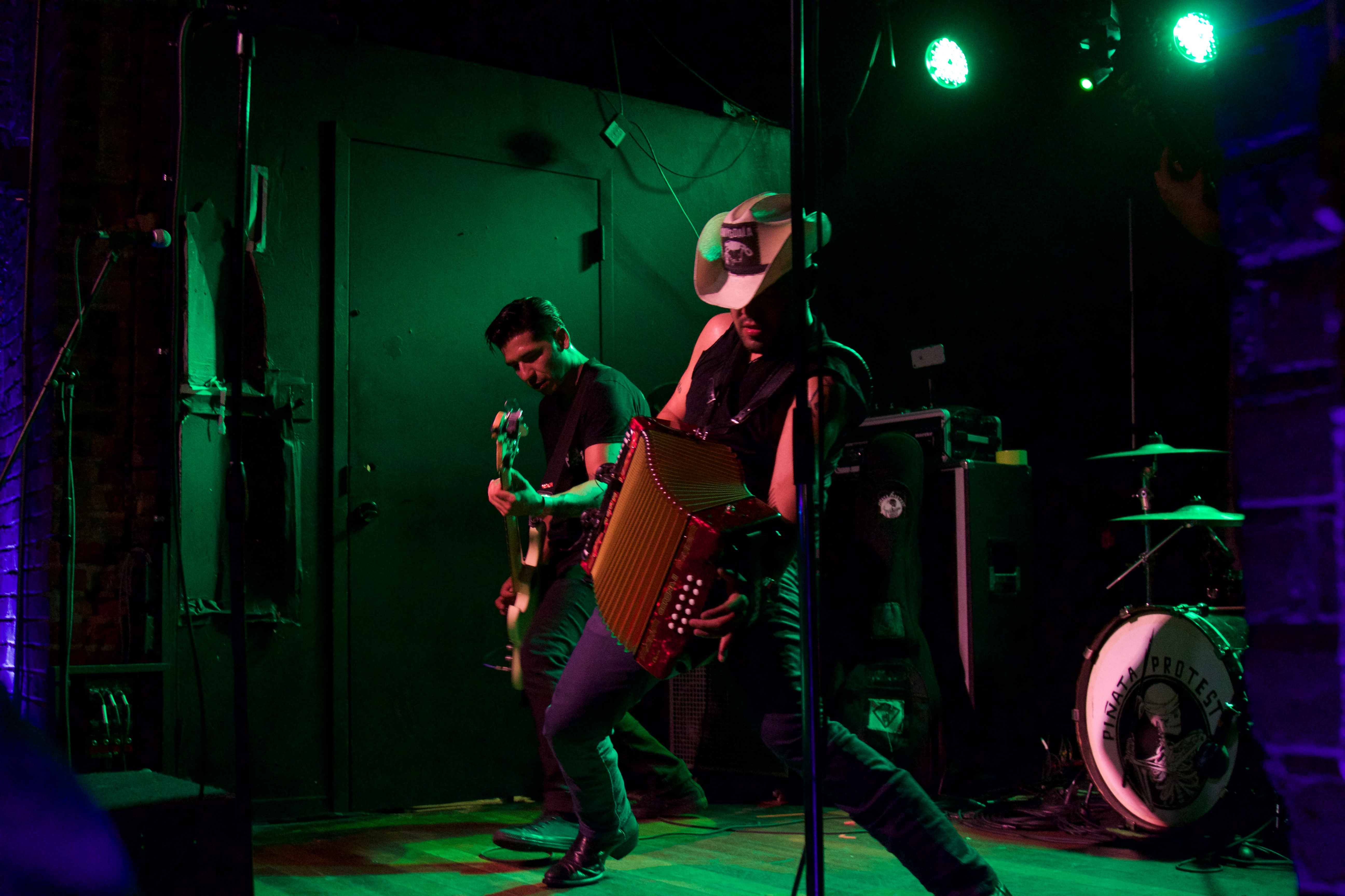 Álvaro Del Norte is the lead singer and accordion player for Piñata Protest, the Tex-Mex punk band he founded in his hometown of San Antonio, TX, ten years ago. Photo: Emily Neil / AL DÍA News
