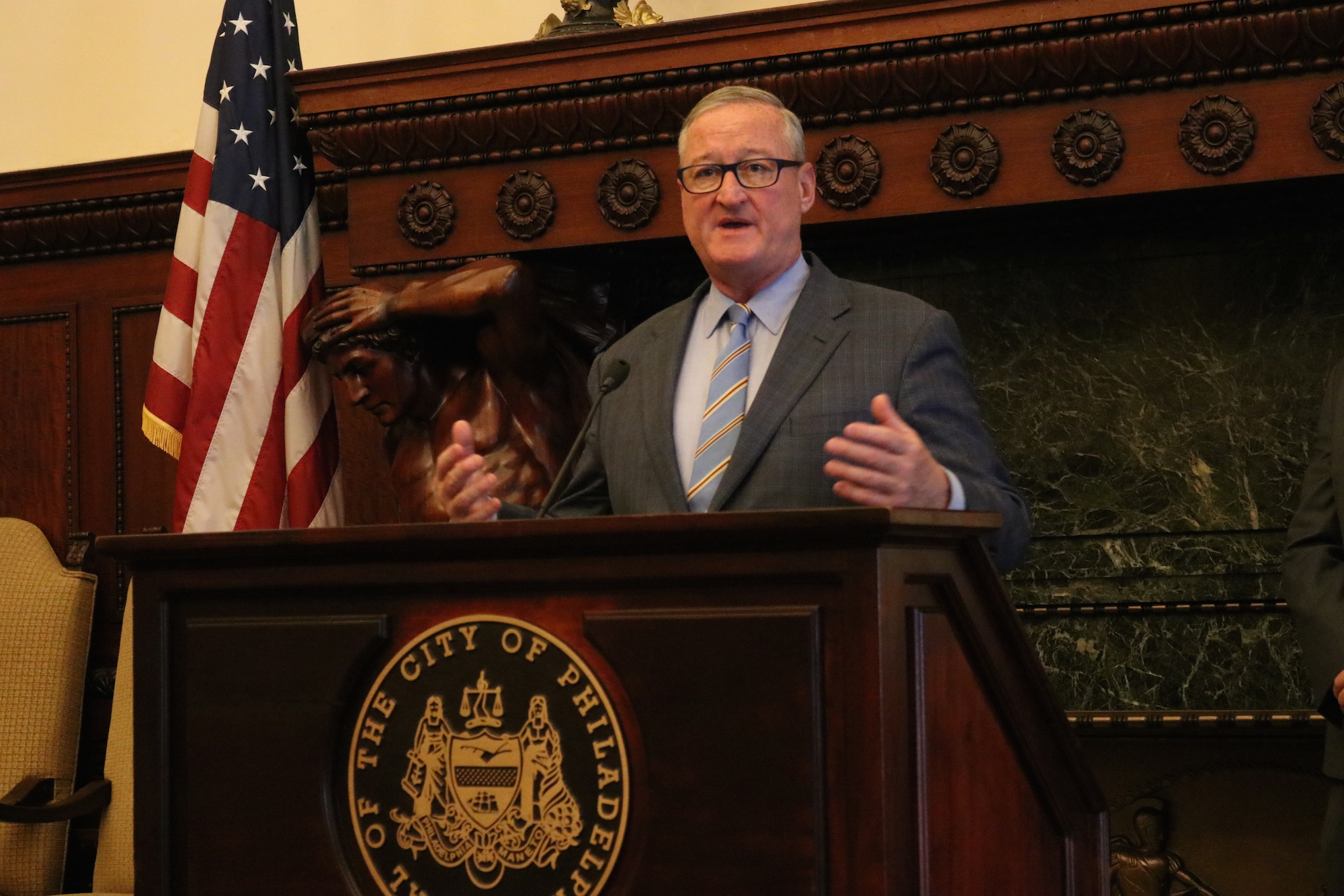 Mayor Kenney addresses the media on Wednesday in City Hall regarding Police Commissioner Richard Ross' resignation. Photo: Nigel Thompson/AL DÍA News.
