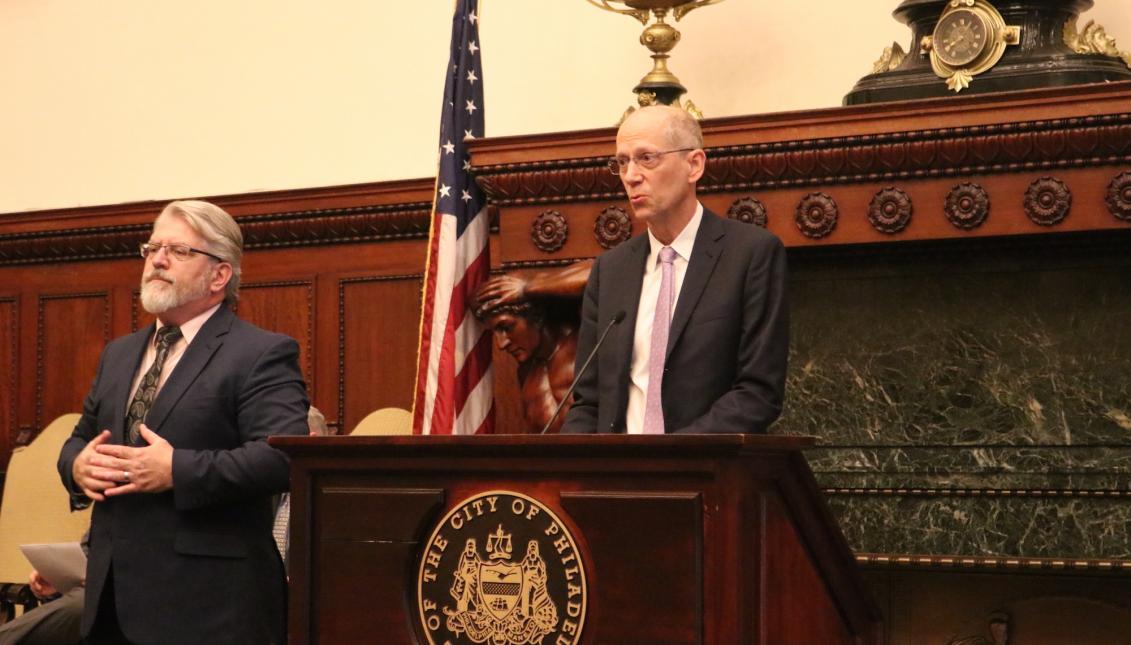 Dr. Thomas Farley at the announcement of the first case of coronavirus in Philadelphia. Photo: Nigel Thompson/AL DÍA News.