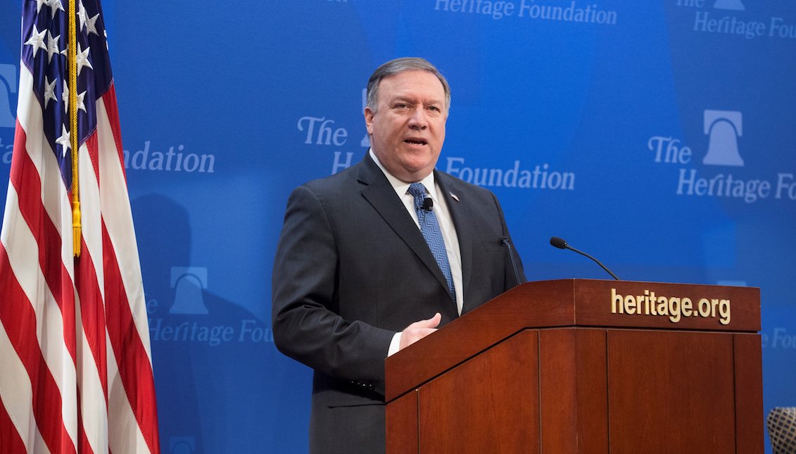 US Secretary of State, Mike Pompeo, offers a press conference in Washington, United States, on May 21, 2018. Pompeo said that his government will not give "carte blanche" to Iran in the Middle East and will impose "the strongest sanctions in history" to force him to "change his behavior". EFE / Michael Reynolds