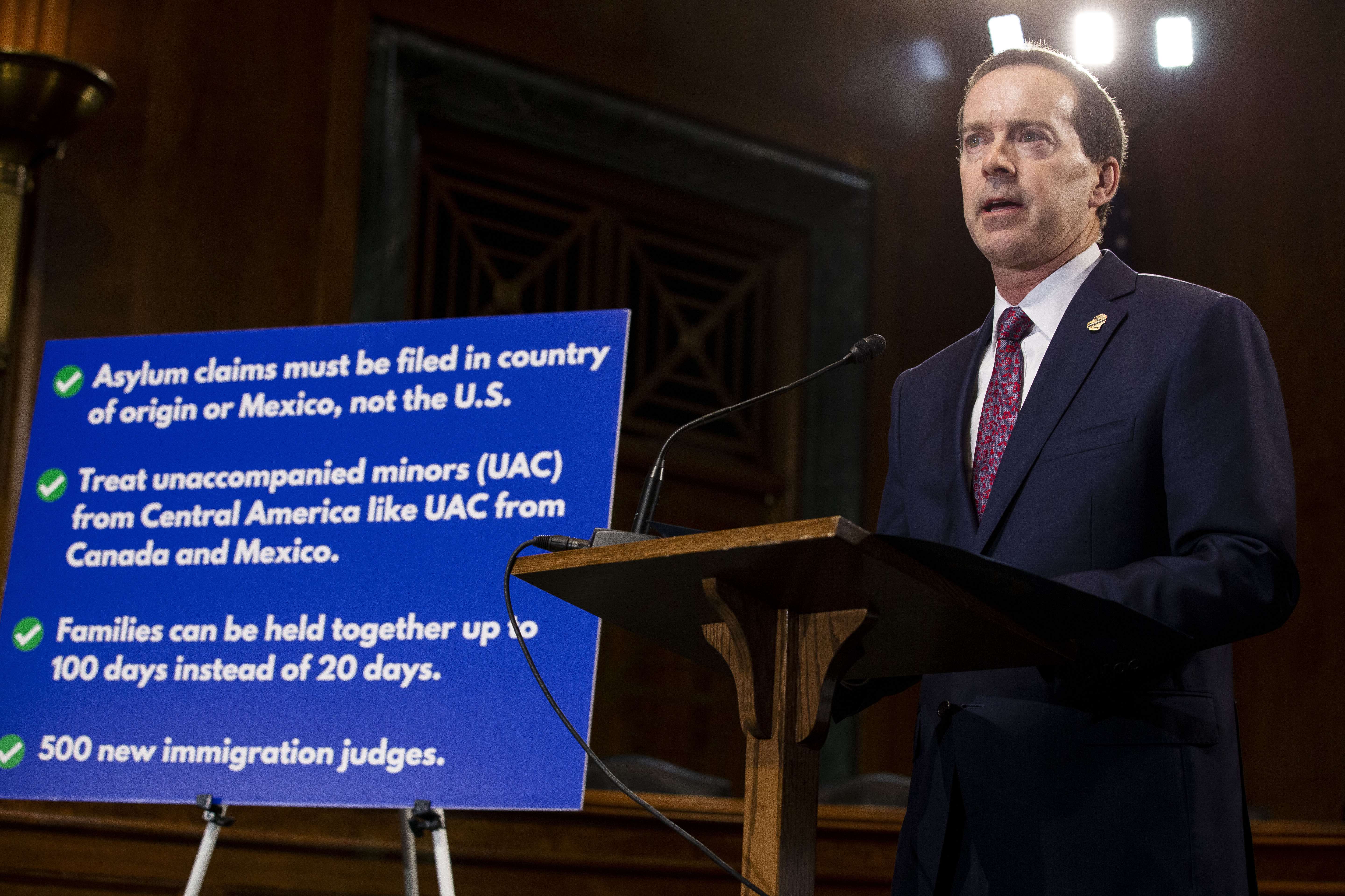 Customs and Border Protection acting Commissioner John Sanders speaks at a news conference proposing legislation to address the crisis at the southern border at the U.S. Capitol on May 15, 2019, in Washington, DC. Photo by: Anna Moneymaker/Getty Images