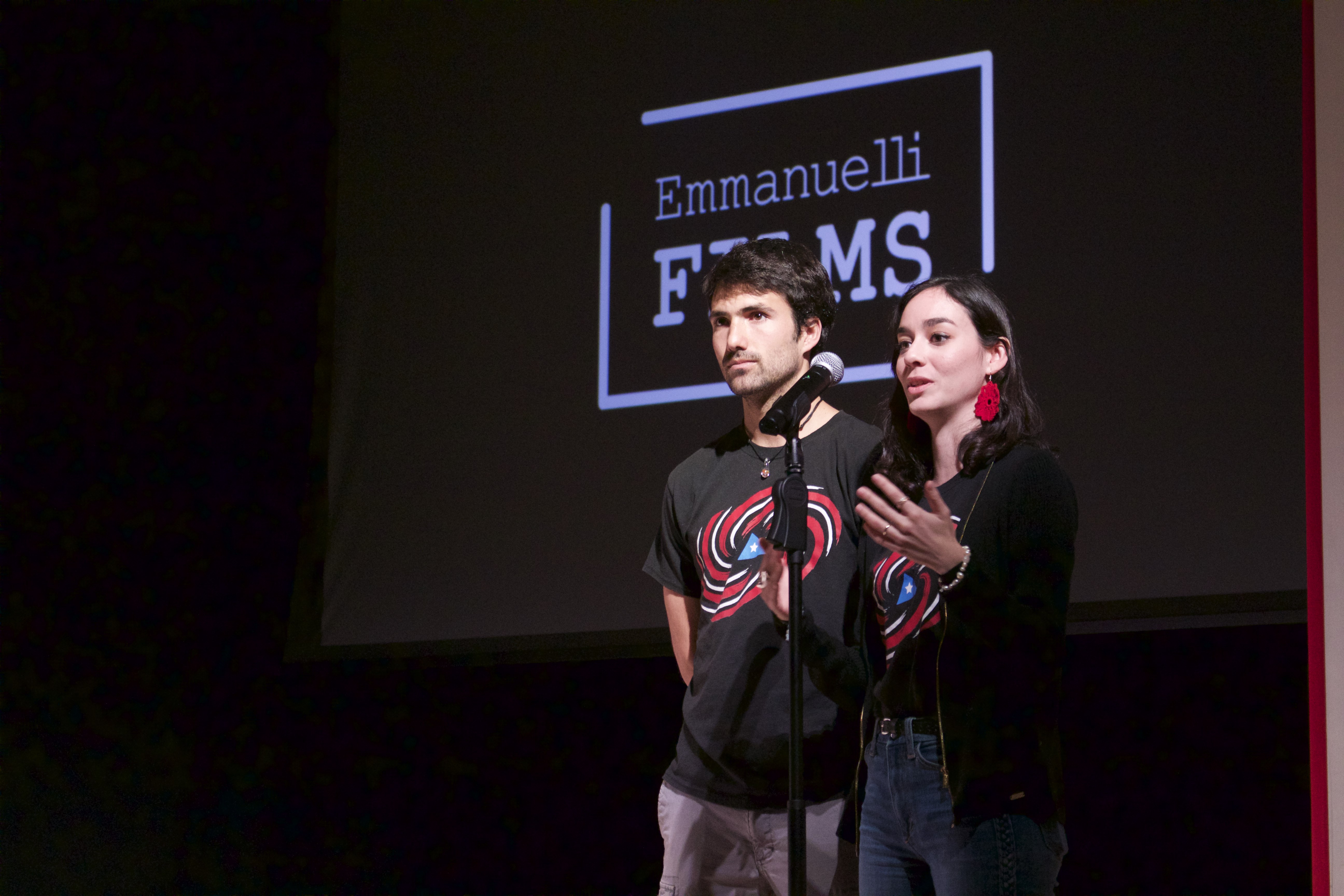 Filmmakers Rosa Emmanuelli Gutiérrez and Gonzalo Mazzini introduce their film, Jurakan: Nation in Resistance at Friends Select School on April 8. Photo: Nigel Thompson/AL DÍA News.