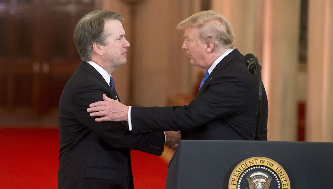 U.S. President Donald J. Trump (R) Announces Federal Appeals Court Judge Brett Kavanaugh (L) as his candidate to replace Supreme Court Justice Anthony Kennedy in the East Room of the White House in Washington, D.C., on July 9, 2018. EFE/EPA/MICHAEL REYNOLDS.