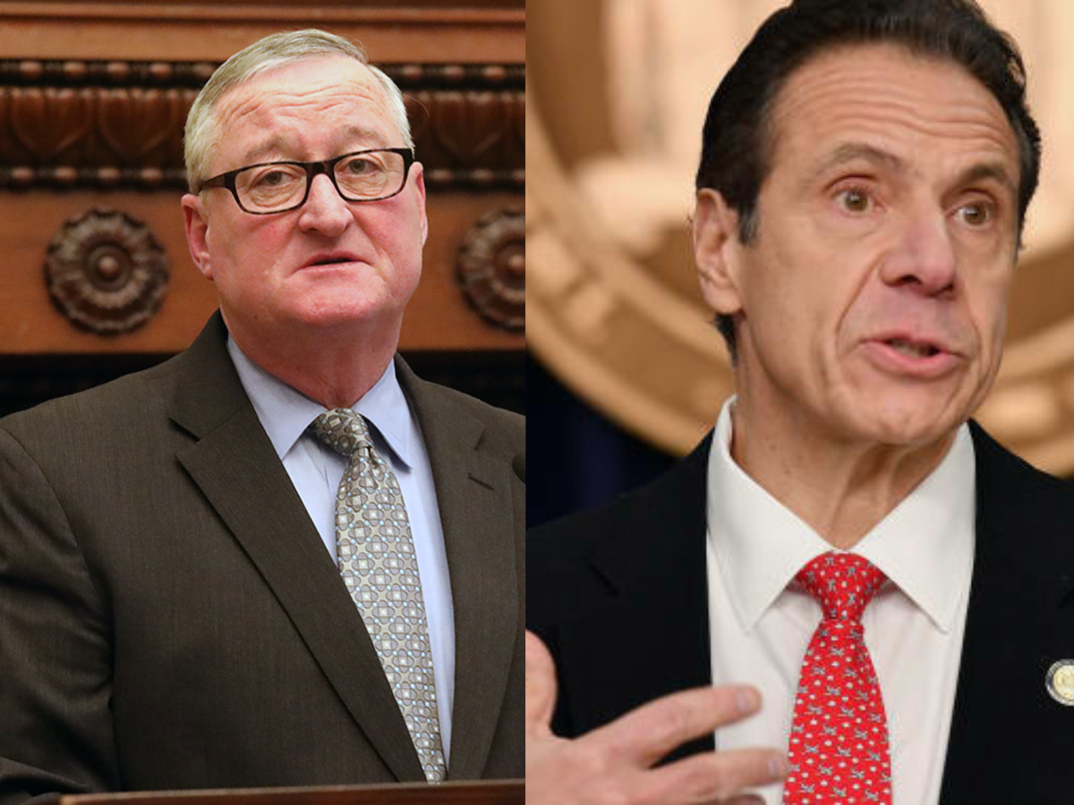 Philadelphia Mayor Jim Kenney (left) and New York Governor Andrew Cuomo (right) have both spoken out against the federal government's response to COVID-19. Photos: Fox29 and Angela Weiss/Getty Images.
