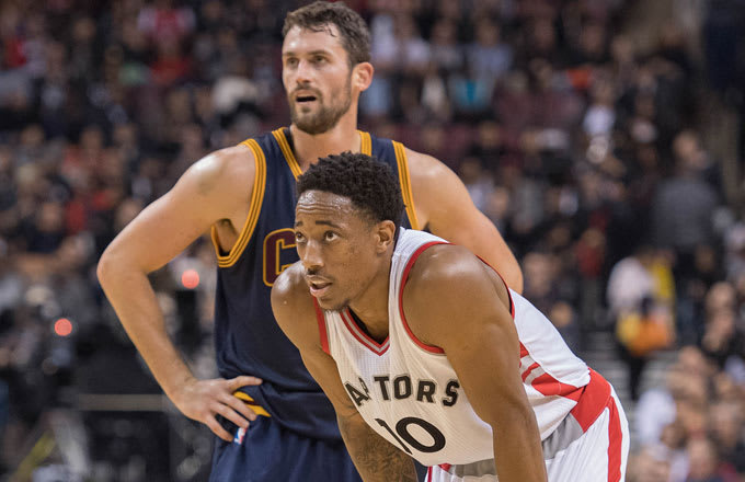 NBA Players Kevin Love and DeMar DeRozan (Image via USA Today Sports/Nick Turchiaro)
