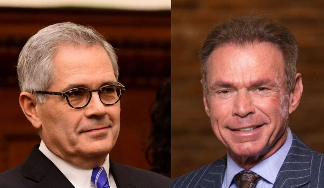 Incumbent Larry Krasner is not taking Republican challenger Chuck Peruto seriously. Photos: Mark Makela/Getty Images (left), Facebook- Peruto for DA (right)