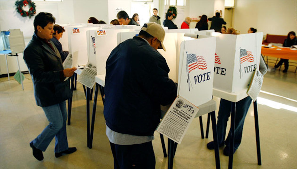 Photo: voters go to the polls on Super Tuesday 2008 in the predominantly Latino neighborhood of Boyle Heights. Gettty.