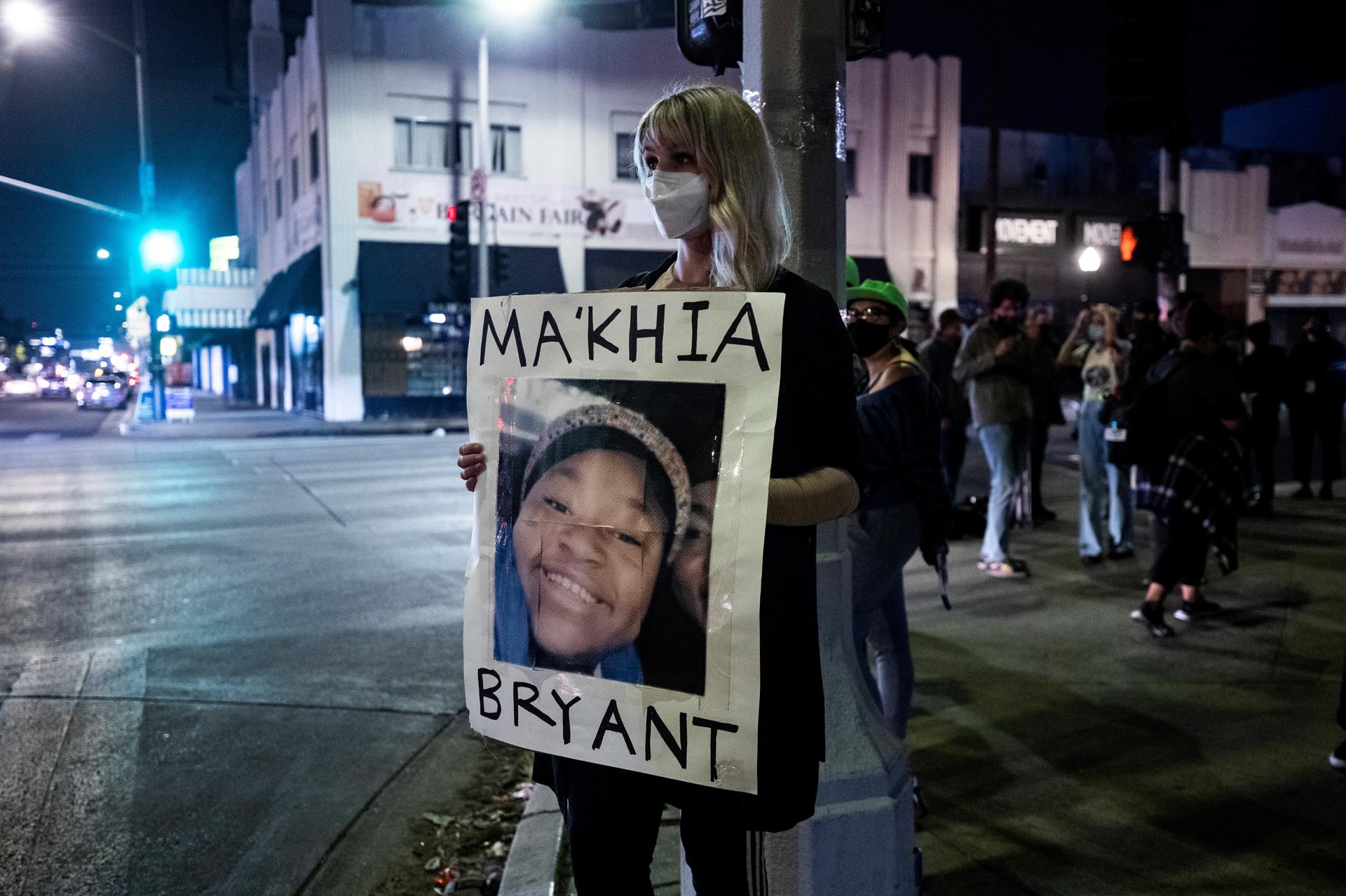 A woman during the protest over the death of MaKhia Bryant.  