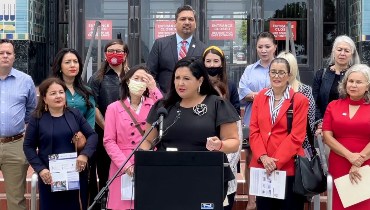 Nora Vargas, San Diego County Supervisor at a press conference. 