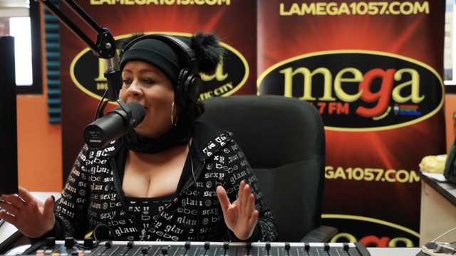 Host Maria Del Pilar live in the studio. Photo: La Mega