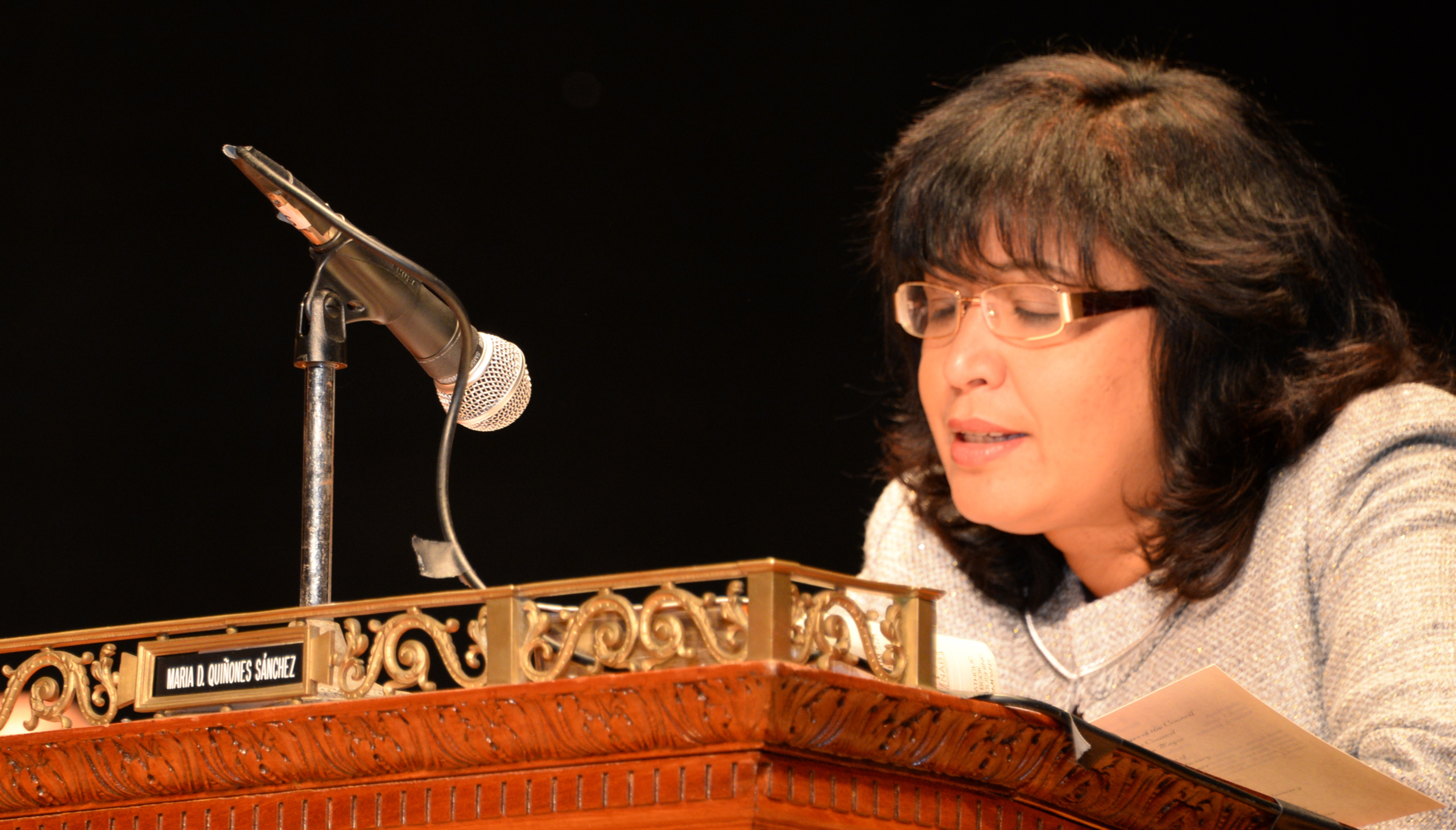 Maria Quinones-Sanchez at a city council meeting.
