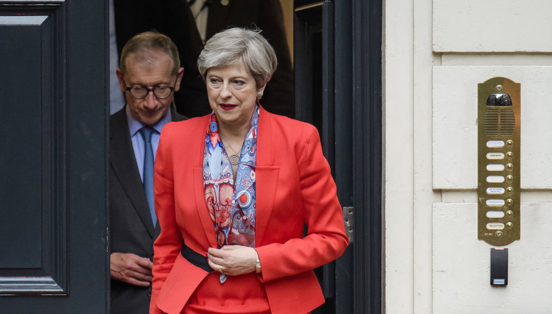 British Prime Minister Theresa May (R) and her husband Philip leave the Conservative headquarters in central London, England, Britain, 09 June 2017. EPA/FACUNDO ARRIZABALAGA