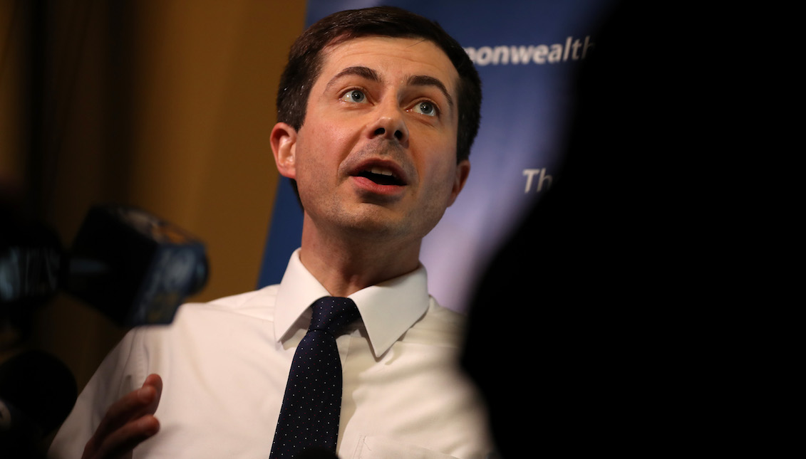 SAN FRANCISCO, CALIFORNIA - MARCH 28: Democratic presidential hopeful South Bend, Indiana mayor Pete Buttigieg speaks to members of the media before appearing at the Commonwealth Club of California on March 28, 2019 in San Francisco, California. (Photo by Justin Sullivan/Getty Images)