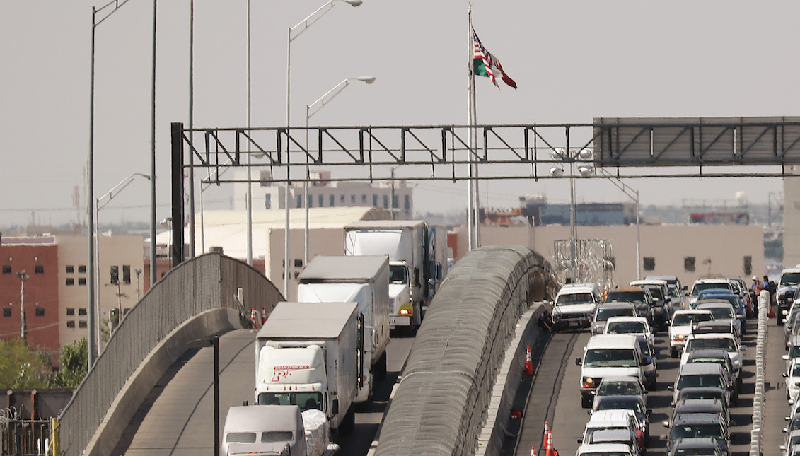 EL PASO, TEXAS - JUNE 04: Tractor trailer trucks are seen heading into the United States from Mexico along the Bridge of the Americas on June 04, 2019 in El Paso, Texas. U.S. President Donald Trump has announced that he is willing to place a 5% tariff on all goods from Mexico in an attempt to pressure the country to do more to stop immigration into the United States. (Photo by Joe Raedle/Getty Images)