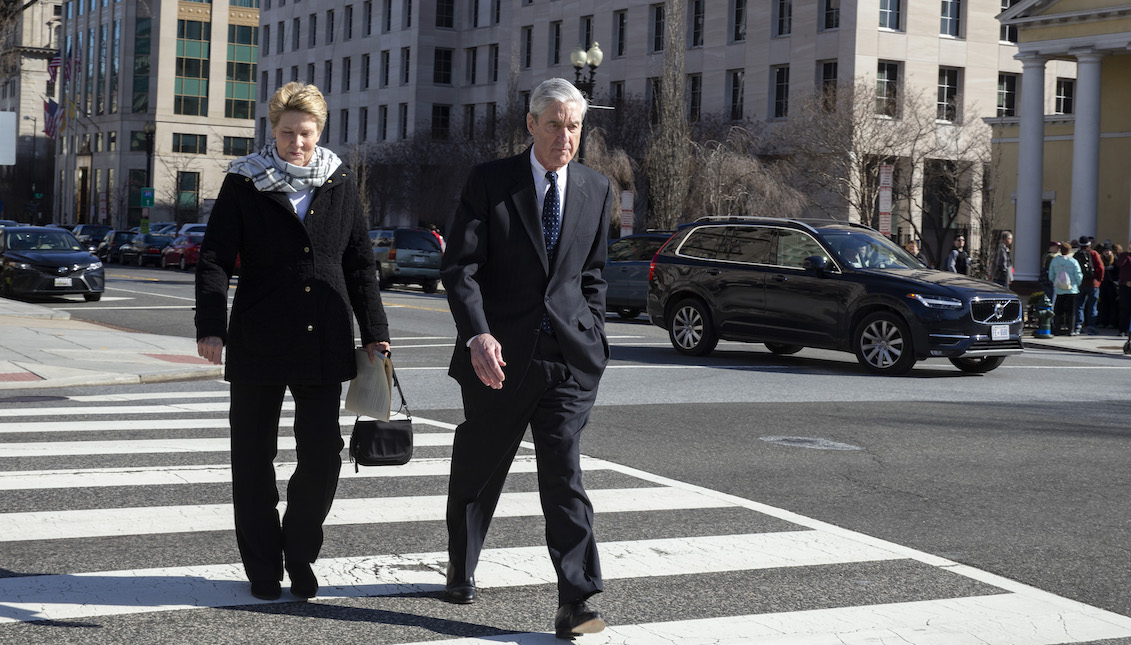 WASHINGTON, DC - MARCH 24: Ann Mueller and Special Counsel Robert Mueller walk on March 24, 2019 in Washington, DC. Special counsel Robert Mueller has delivered his report on alleged Russian meddling in the 2016 presidential election to Attorney General William Barr. (Photo by Tasos Katopodis/Getty Images)