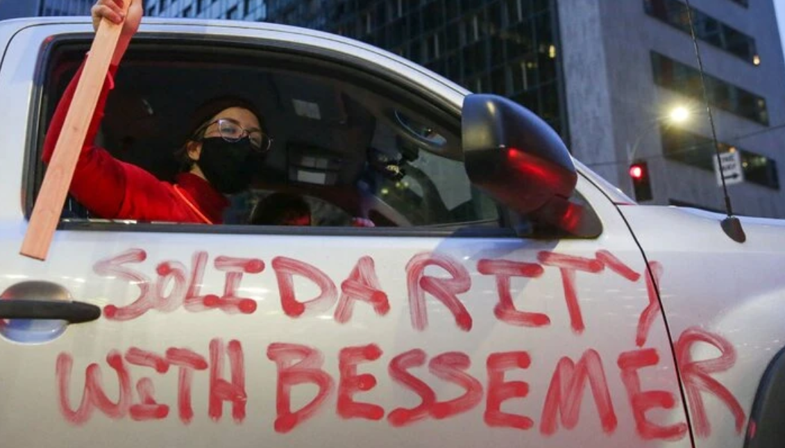 Workers across the country held demonstrations in support of Bessemer warehouse employees. Photo: Jason Redmond/Getty Images