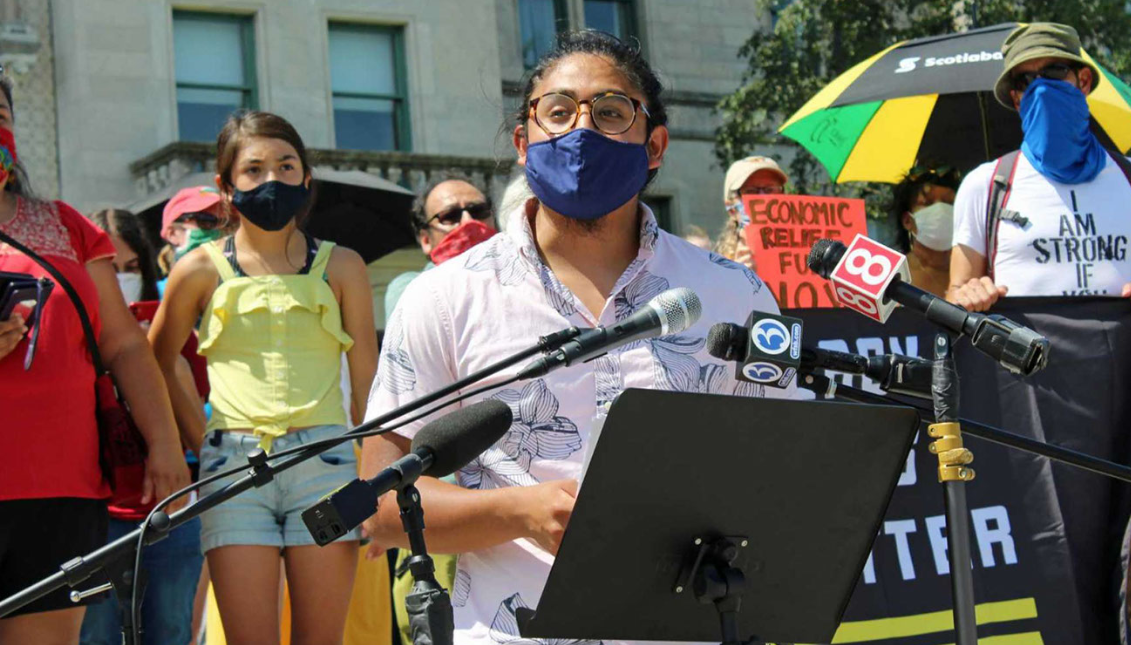 Eric Cruz Lopez, speaking at a July 2020 rally in Hartford, CT. Photo: Justin Papp