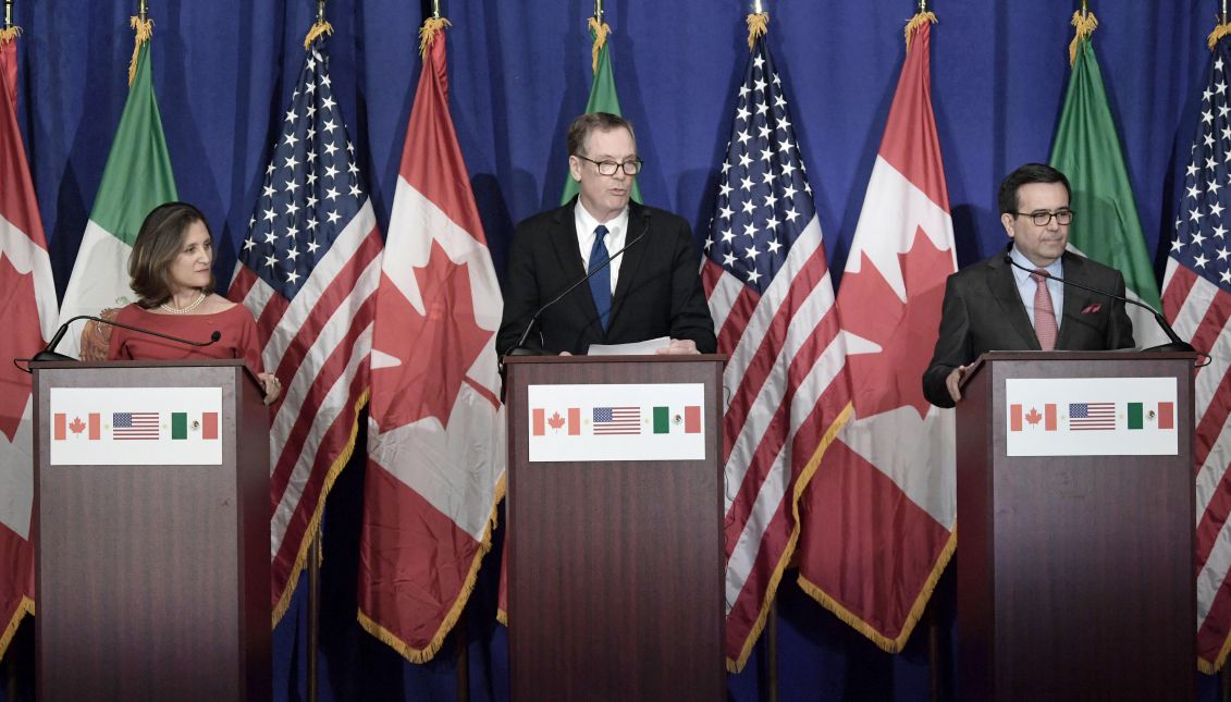 Mexican Economy Minister Ildefonso Guajardo, Canadian Foreign Minister Chrystia Freeland and US Trade Representative Robert Lighthizer. EFE / Lenin Nolly