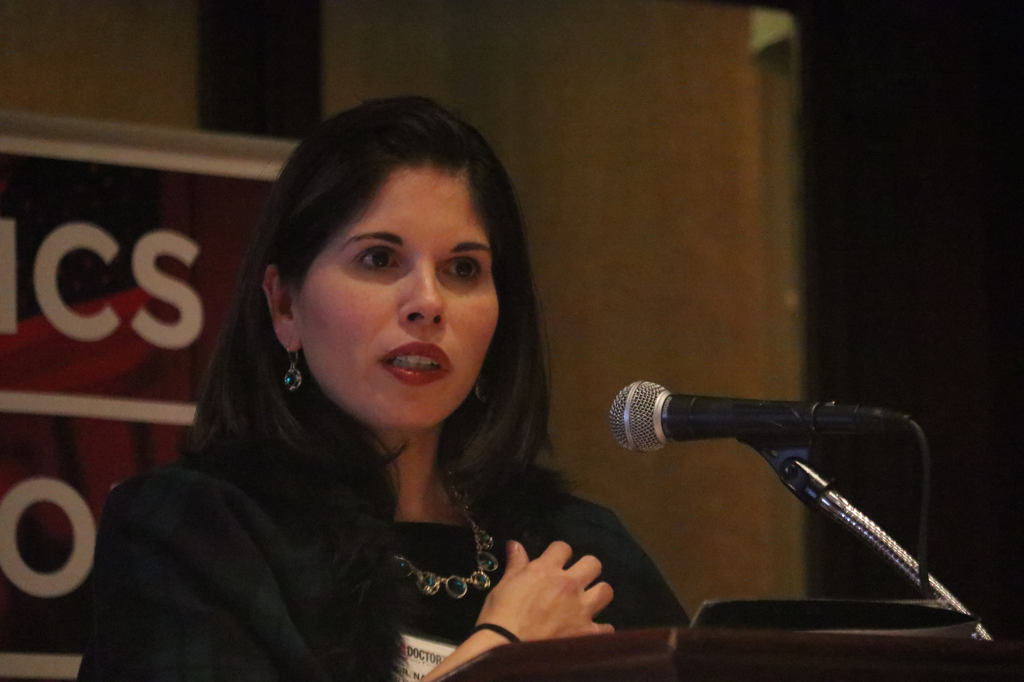 Dr. Natalia Ortiz-Torrent speaking at AL DÍA's 2020 Top Doctors Forum. Photo: Nigel Thompson/AL DÍA News.
