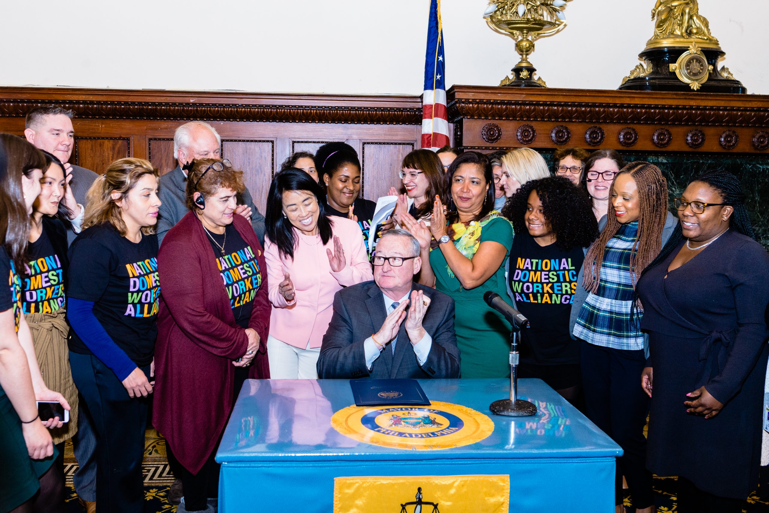 Mayor Jim Kenney signed the Domestic Worker Bill of Rights into law on November 26, 2019. Photo: NDWA.