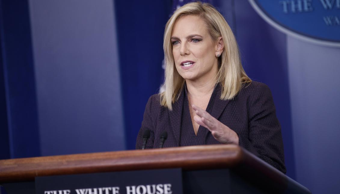 Secretary of Homeland Security, Kirstjen Nielsen, responds to questions from the media during the daily White House briefing on Wednesday, April 4, 2018, in Washington, DC (USA). Nielsen responded mainly to questions about Syria and the security of the southern border. EFE / Shawn Thew