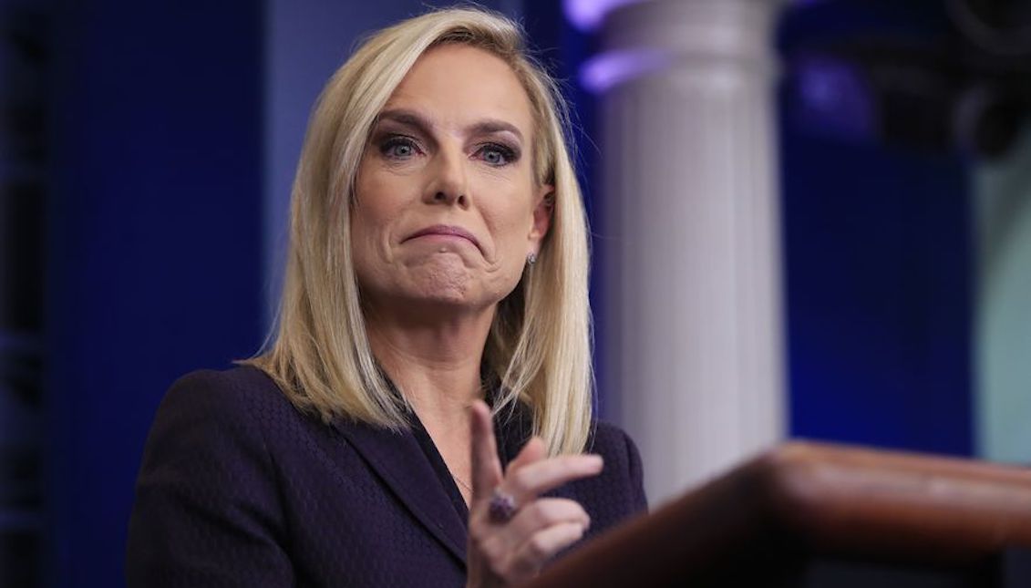 Homeland Security Secretary Kirstjen Nielsen, talks to reporters during the daily press briefing in the Brady press briefing room at the White House, in Washington, Wednesday, April 4, 2018. (AP Photo/Manuel Balce Ceneta)