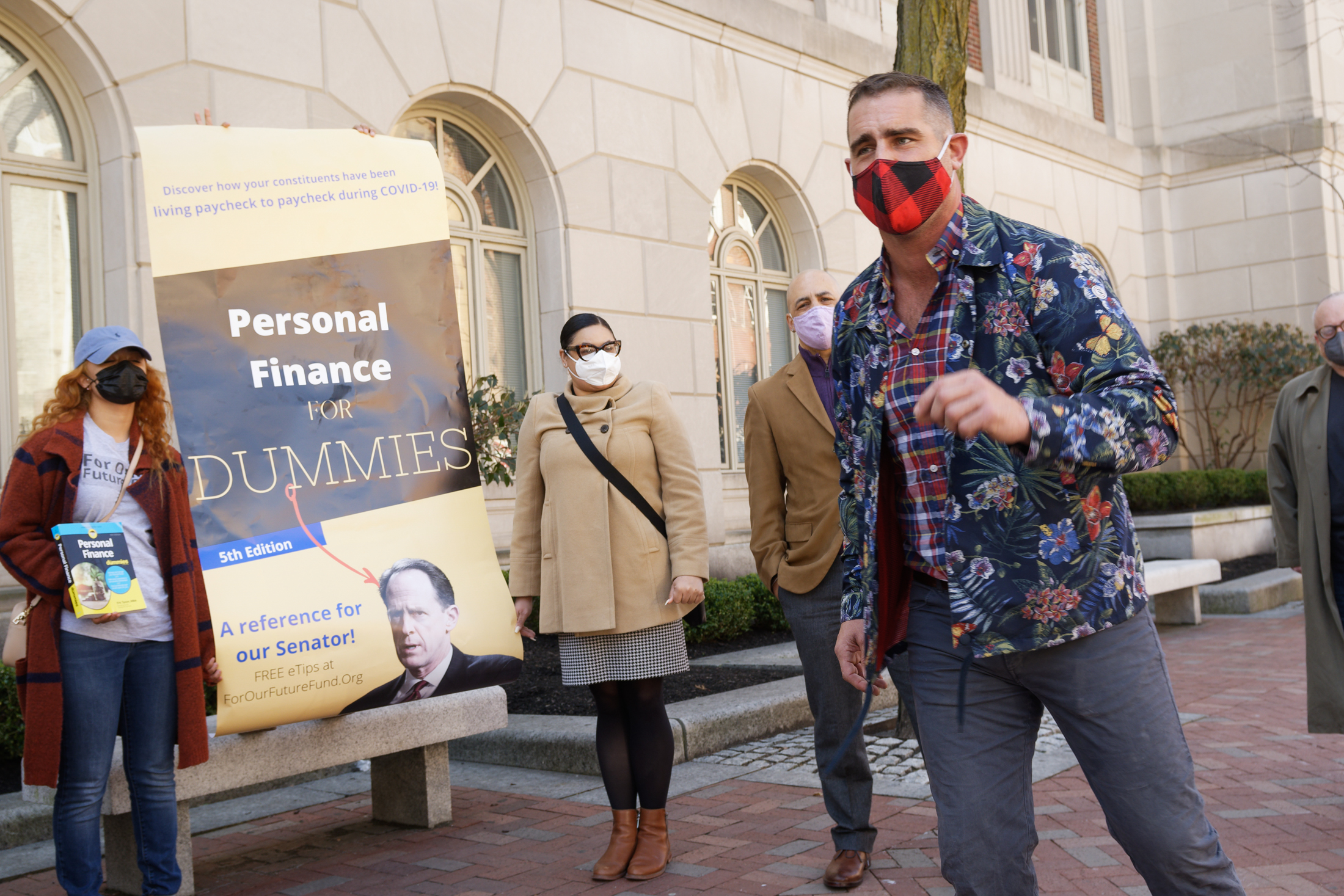 Pennsylvania Rep. Brian Sims speaks at the protest in front of U.S. Senator Pat Toomey's Philadelphia Office over the senator's vote on the American Rescue Plan Act. Photo: Neil Kohl