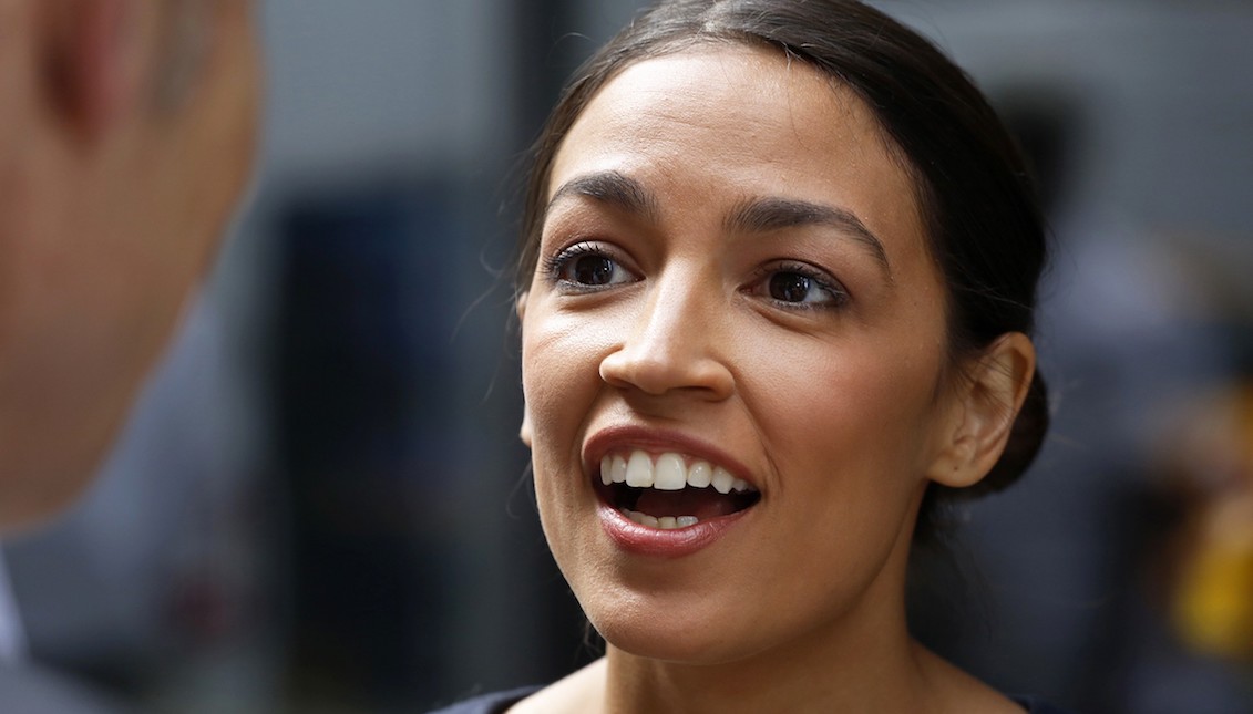 Stock Photo of June 27, 2018 showing rising Democratic star Alexandria Ocasio-Cortez speaking to the media in New York. Photo: Mark Lennihan / AP