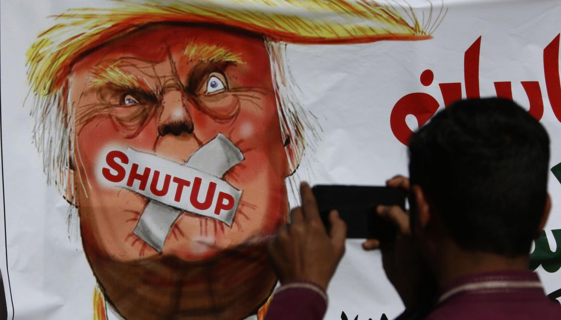 A banner against Donald Trump in Karachi, Pakistan. Photo: EFE / Rehan Khan