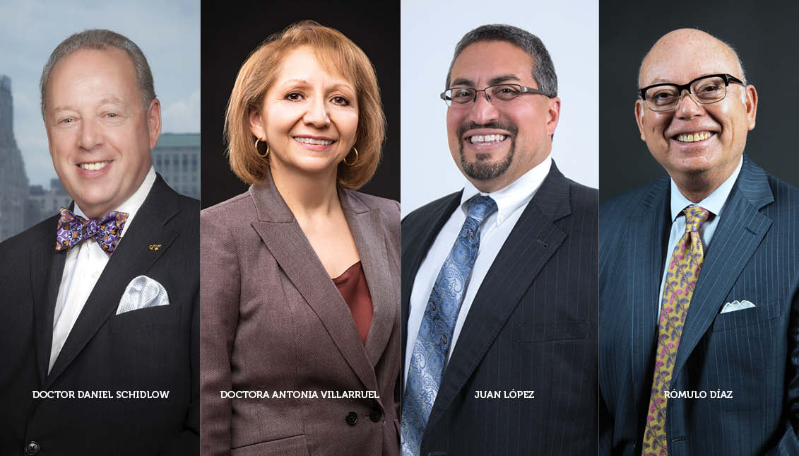 From left to right: Dr. Daniel Schidlow, Dean of the School of Medicine at Drexel University; Dr. Antonia Villarruel, Dean of the School of Nursing of University of Pennsylvania; Juan López, VP Treasury Services at Independence Blue Cross; Rómulo Díaz, President & CEO of the Pan American Association of Philadelphia.  