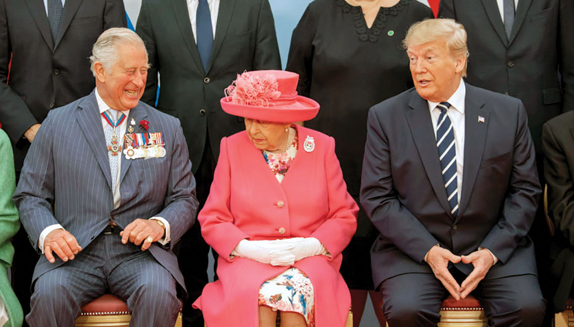 Queen Elizabeth II, accompanied by Prince Charles, Prince of Wales, President of the United States, Donald Trump pose for a formal photograph with leaders of the other Allied Nations ahead of the National Commemorative Event commemorating the 75th anniversary of the D-Day invasion on June 5, 2019 in Portsmouth England. Photo: Jack Hill - WPA Pool / Getty Images