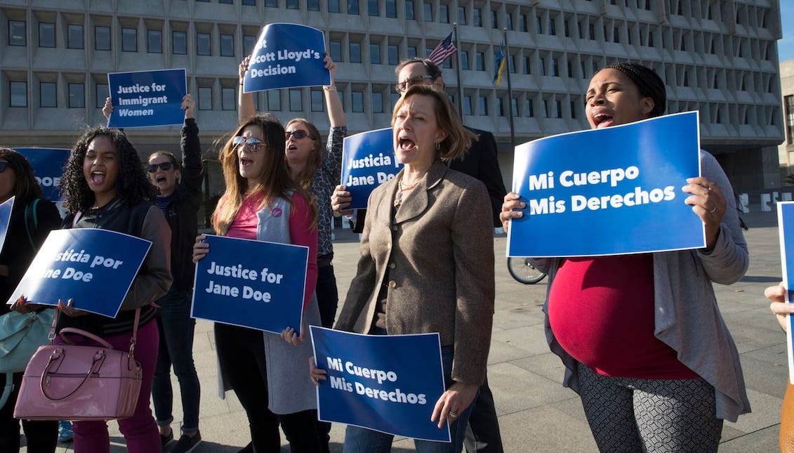 Planned Parenthood activists demonstrate outside of the Department of Health and Human Services on Oct. 20. (J. Scott Applewhite/AP)