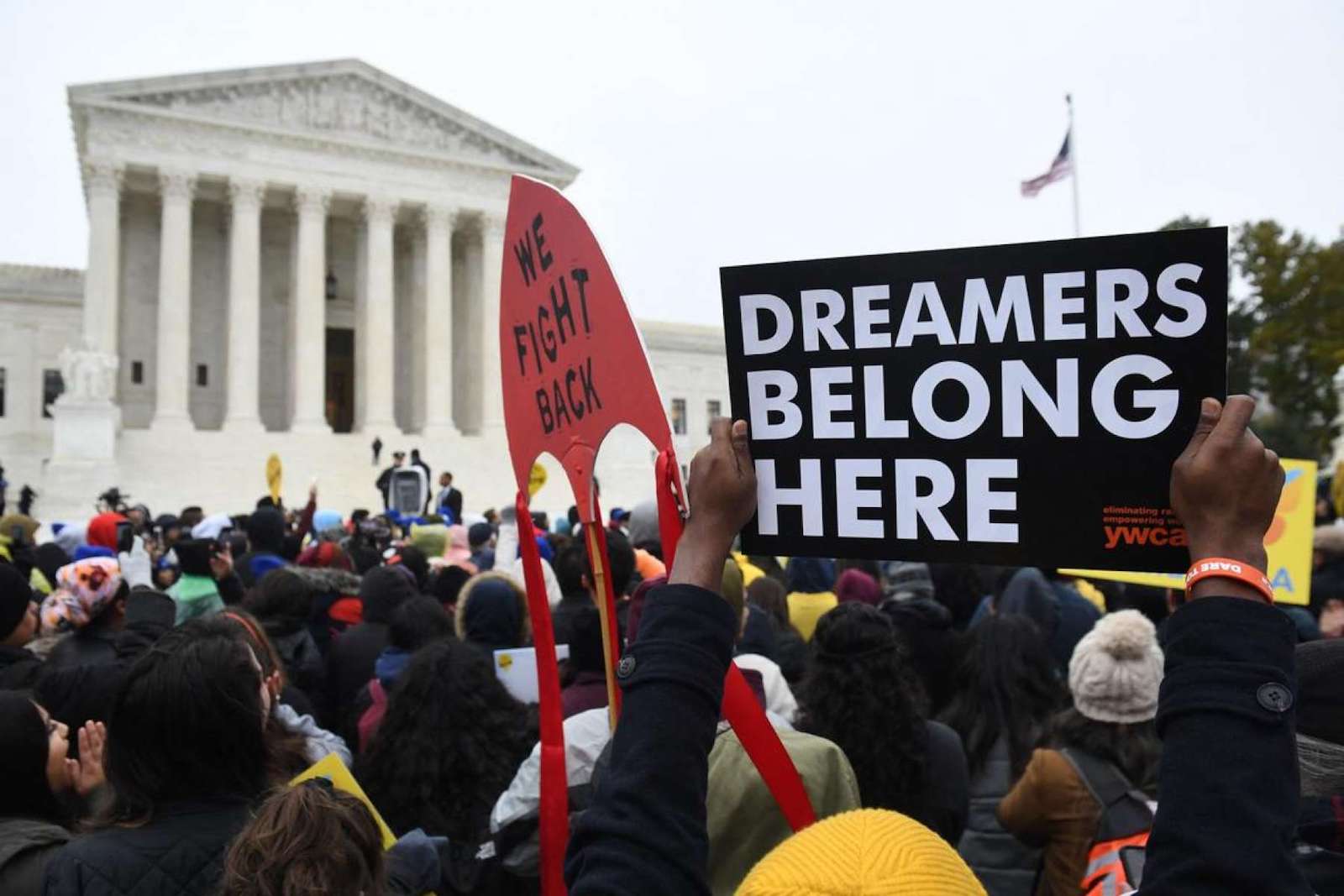 Immigration rights activists rally outside the U.S. Supreme Court in 2019. A federal judge has dealt a fresh blow to an immigration program protecting undocumented immigrants brought to the country as children, ruling it unlawful and blocking the enrollment of new applicants. Saul Loeb/AFP / Getty Images 2019