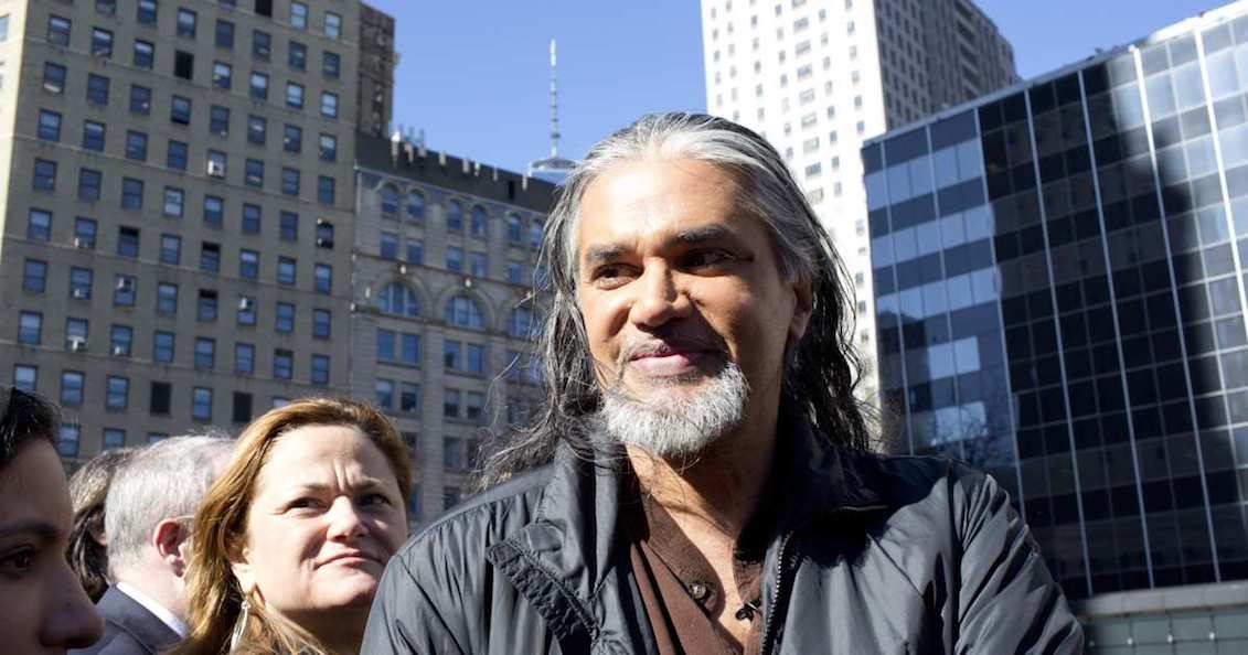 Ravi Ragbir outside federal immigration court after a meeting with ICE in March 2017. Andrew Lichtenstein/Corbis via Getty Images