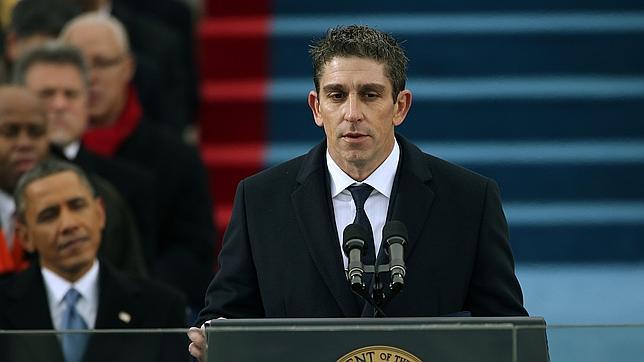 Richard Blanco reciting the poem "One today" during Barack Obama's inauguration ceremony. File photo