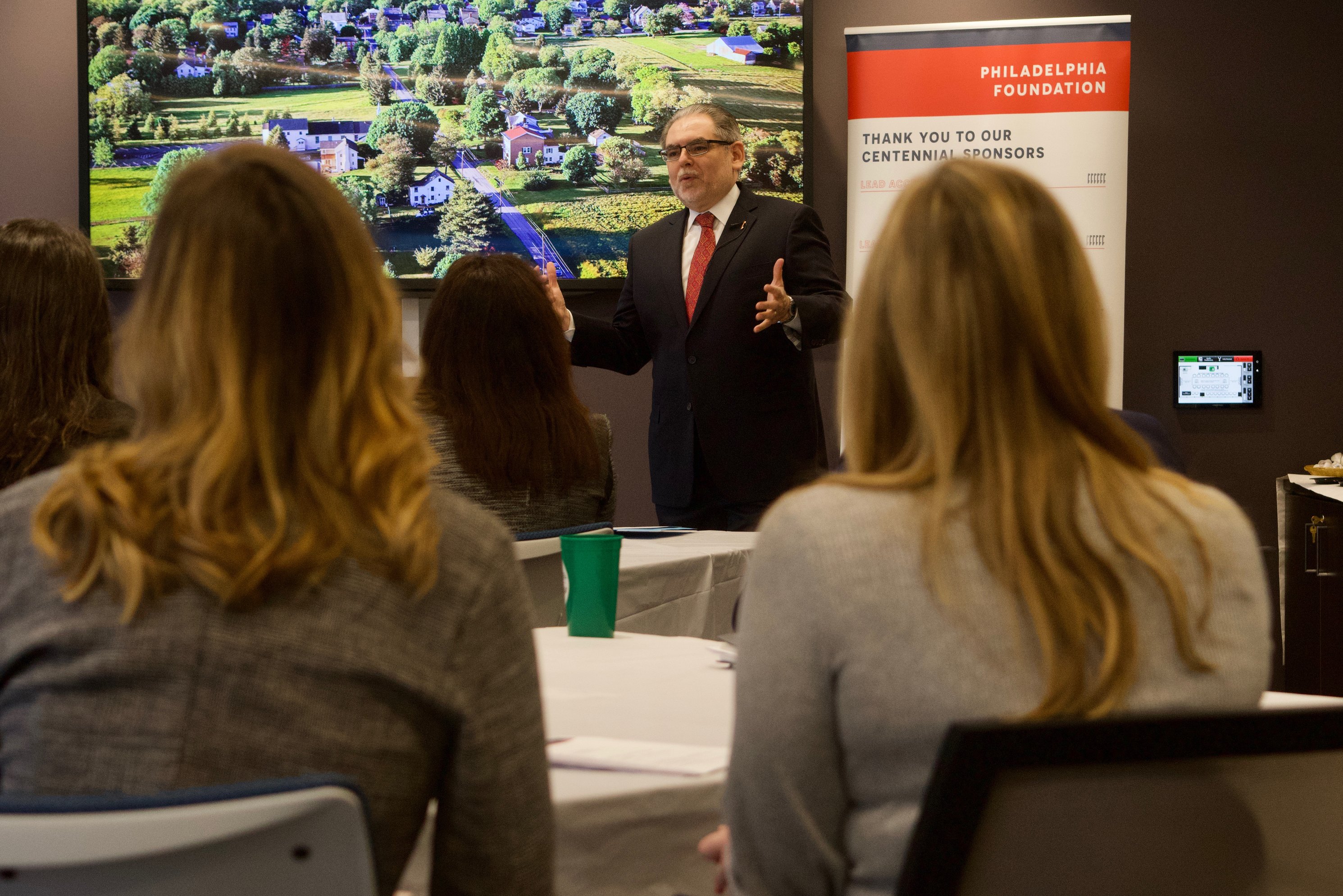 Philadelphia Foundation President and CEO, Pedro Ramos, gives a presentation about the Foundation's past impacts and vision for the future. Photo: Alan Simpson